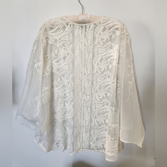 Ivory Embroidered Lace Sheer Cover Up - Picture 4 of 9